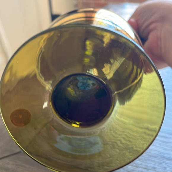 Made in Romania Green and Gold Vintage Mid Century Glass Crystal Pitcher - Picture 6 of 7